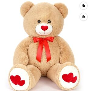 Charming Tan Teddy Bear with Red Heart Accents